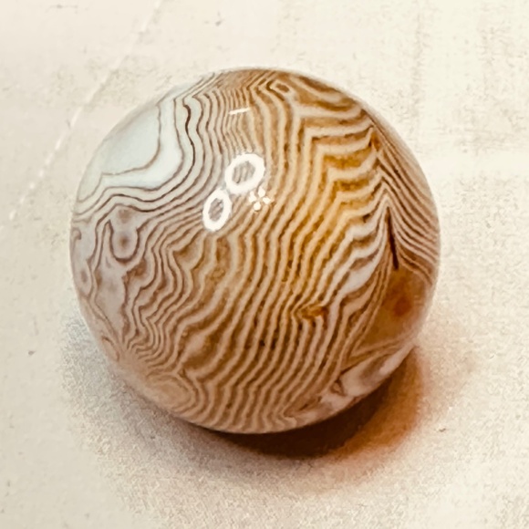 Orange/Tan/Cream/White Banded Agate Sphere & Small Carnelian Eye - Picture 6 of 10
